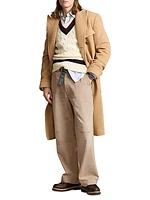 Distressed Cotton Flat-Front Pants