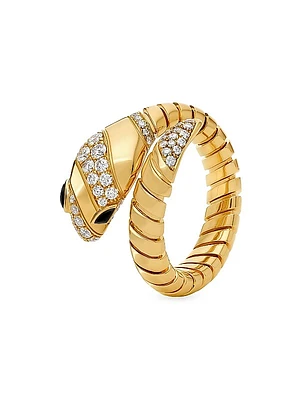 Serpenti 18K Yellow Gold, 0.50 TCW Diamond & Onyx Tubogas Ring