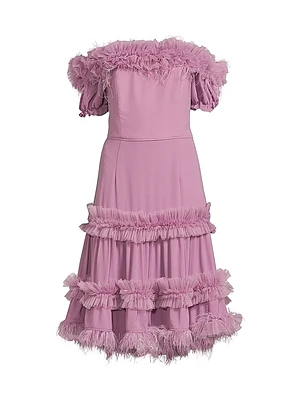 Off-The-Shoulder Ruffled Midi-Dress