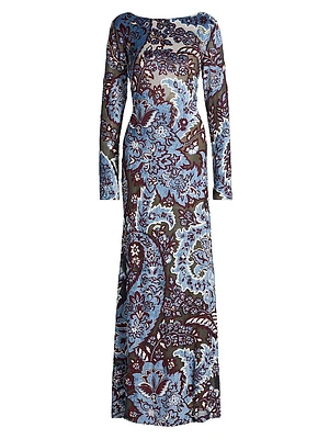 Floral Velvet Mesh Maxi Dress