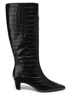 Dellia 65MM Croc Leather Mid-Calf Boots