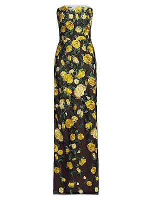 Floral Embroidered Strapless Gown