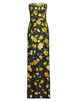Floral Embroidered Strapless Gown