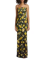 Floral Embroidered Strapless Gown