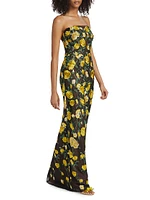 Floral Embroidered Strapless Gown