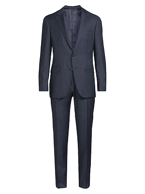 Windowpane Check Wool Trim-Fit Single-Breasted Suit