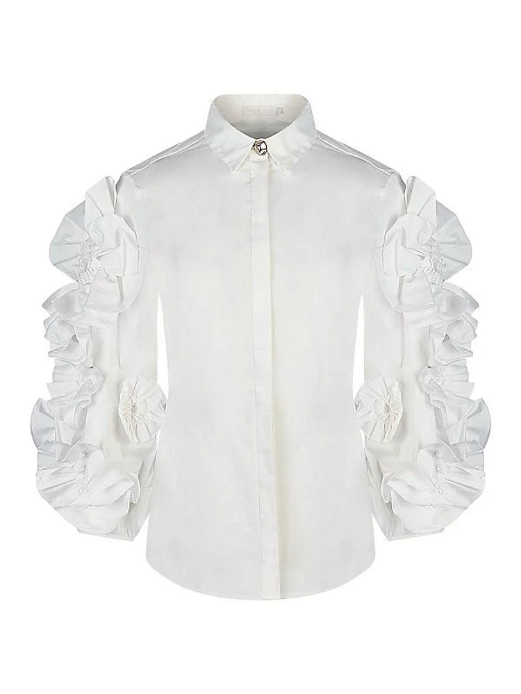 Isadora Poplin Ruffle-Sleeve Shirt