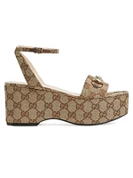 Lady Horsebit 75MM GG Canvas Wedge Sandals