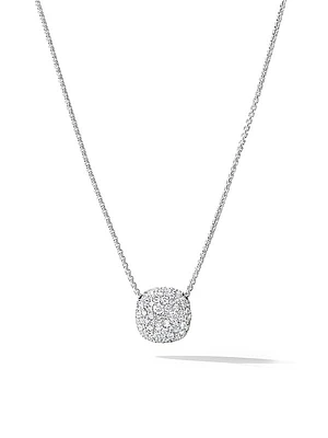 Pavé Cushion Pendant Necklace in 18K White Gold