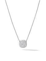 Pavé Cushion Pendant Necklace in 18K White Gold