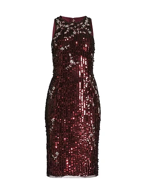 Floral Sequined Sleeveless Midi-Dress