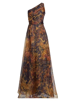 Floral Organza One-Shoulder A-Line Gown
