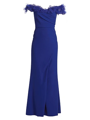 Tulle Flower & Crepe Column Gown