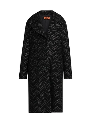 Metallic Chevron Knee-Length Coat