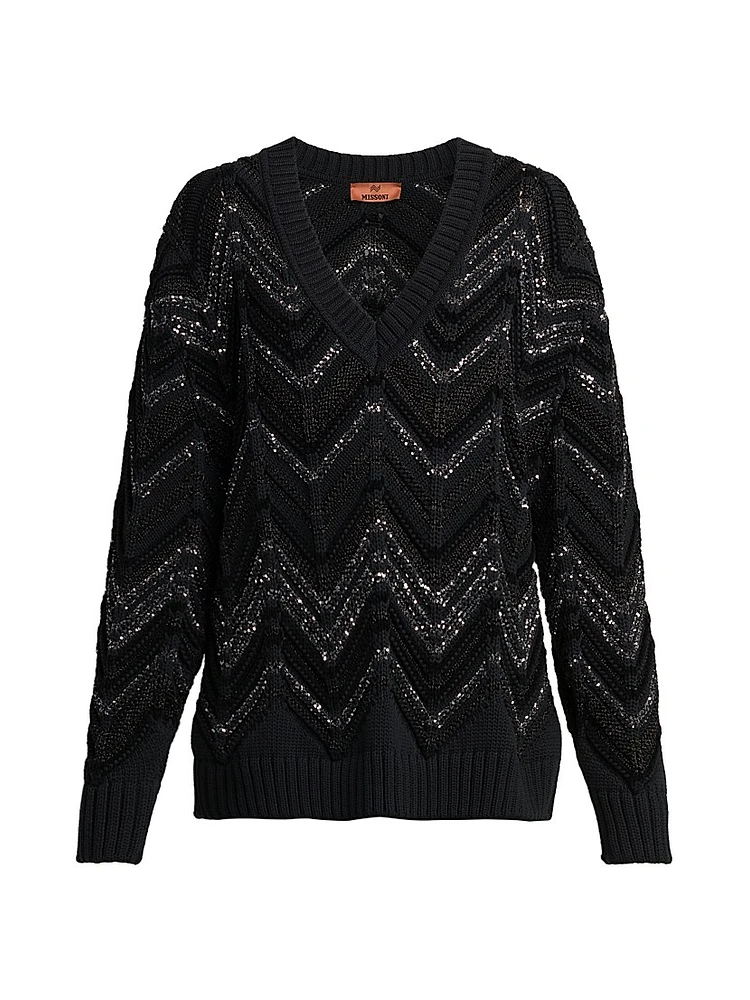 Oversized Chevron V-Neck Sweater