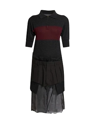 Wool-Silk Polo Midi-Dress