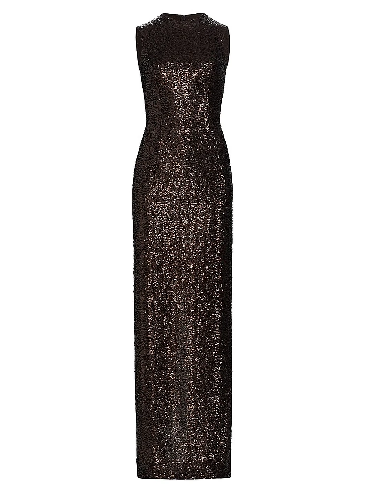 Sequined Sleeveless Column Gown