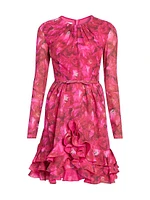 Floral Silk Long-Sleeve Minidress