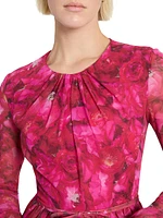 Floral Silk Long-Sleeve Minidress