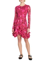 Floral Silk Long-Sleeve Minidress
