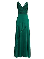 Beaded Satin Sleeveless Gown