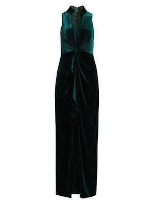 Stretch-Velvet Sleeveless Column Gown