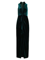 Stretch-Velvet Sleeveless Column Gown