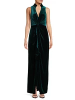 Stretch-Velvet Sleeveless Column Gown