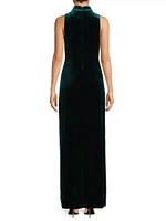 Stretch-Velvet Sleeveless Column Gown