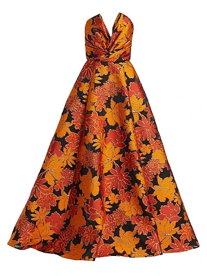 Floral Strapless A-Line Gown