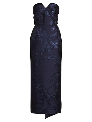 Jacquard Strapless Sheath Cocktail Dress