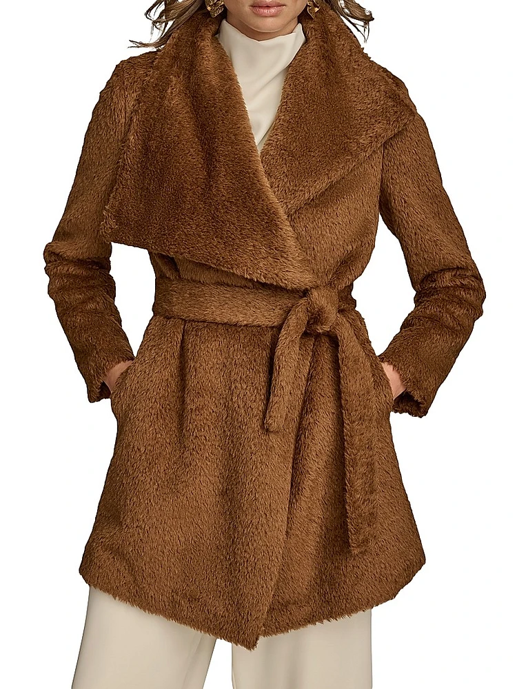 Wool-Blend Belted Wrap Coat