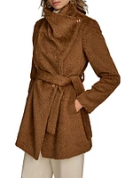Wool-Blend Belted Wrap Coat