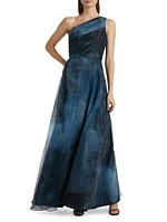 Printed Organza Asymmetric Gown