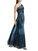 Printed Organza Asymmetric Gown