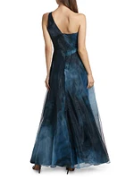 Printed Organza Asymmetric Gown