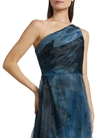Printed Organza Asymmetric Gown