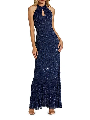 Embellished Keyhole Column Gown