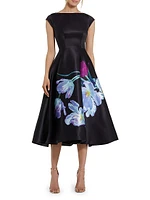 Satin Painted Floral Cocktail Dress