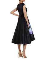 Satin Painted Floral Cocktail Dress