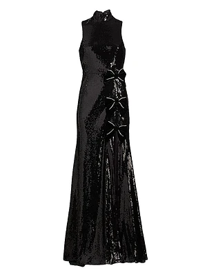Lena Sequined Bow Halter Gown