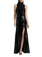 Lena Sequined Bow Halter Gown