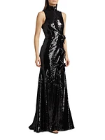 Lena Sequined Bow Halter Gown