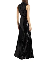 Lena Sequined Bow Halter Gown