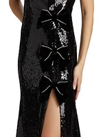 Lena Sequined Bow Halter Gown