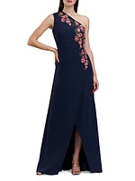 Nadine Embroidered Crepe One-Shoulder Gown