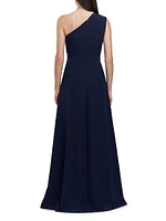 Nadine Embroidered Crepe One-Shoulder Gown