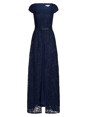 Claudia Lace-Chiffon Pleated Gown