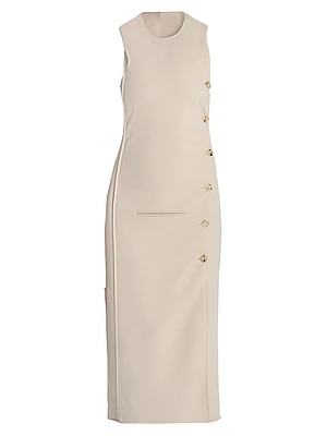 Oblique Space Side-Button Midi-Dress
