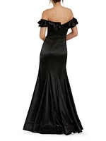 Satin Ruffled Off-The-Shoulder Mermaid Gown